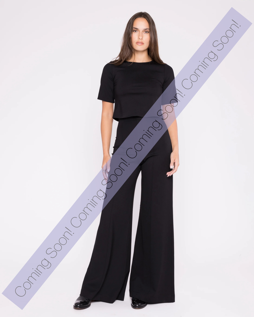 Ponte Knit Long Wide Leg Pant- Black