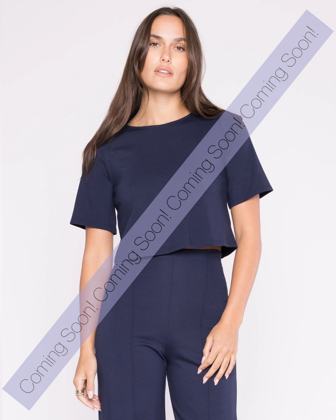 Ponte Knit Short Sleeve Top- Navy