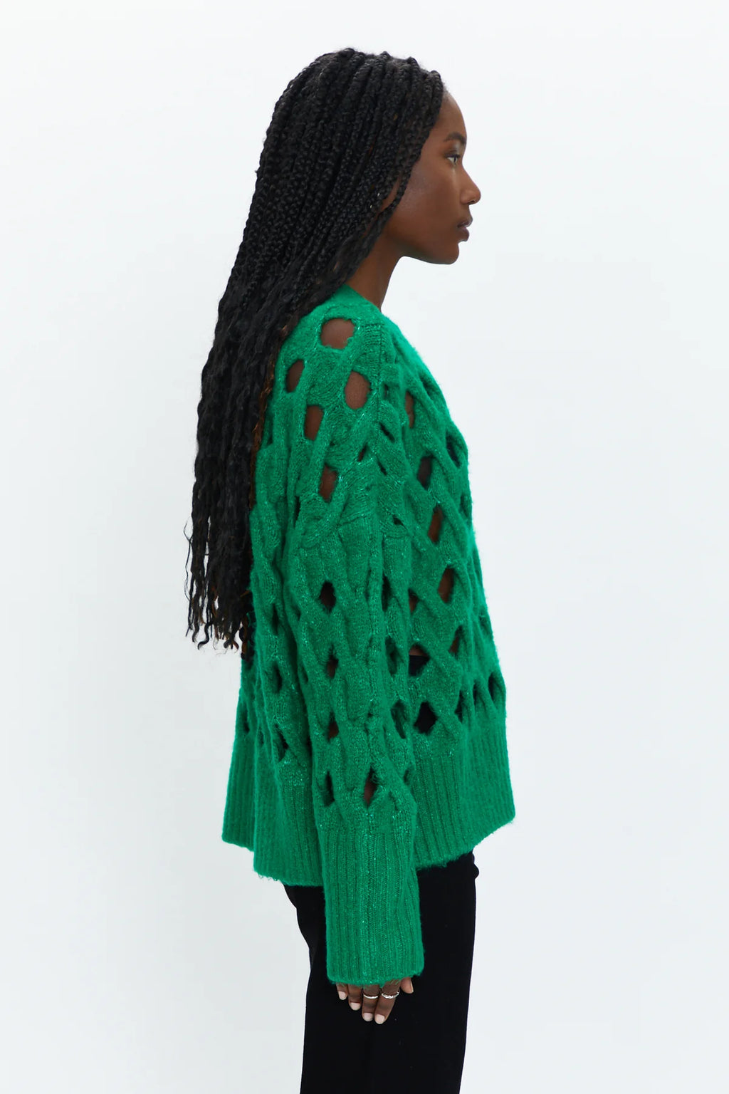 Darya Open Knit Sweater- Evergreen