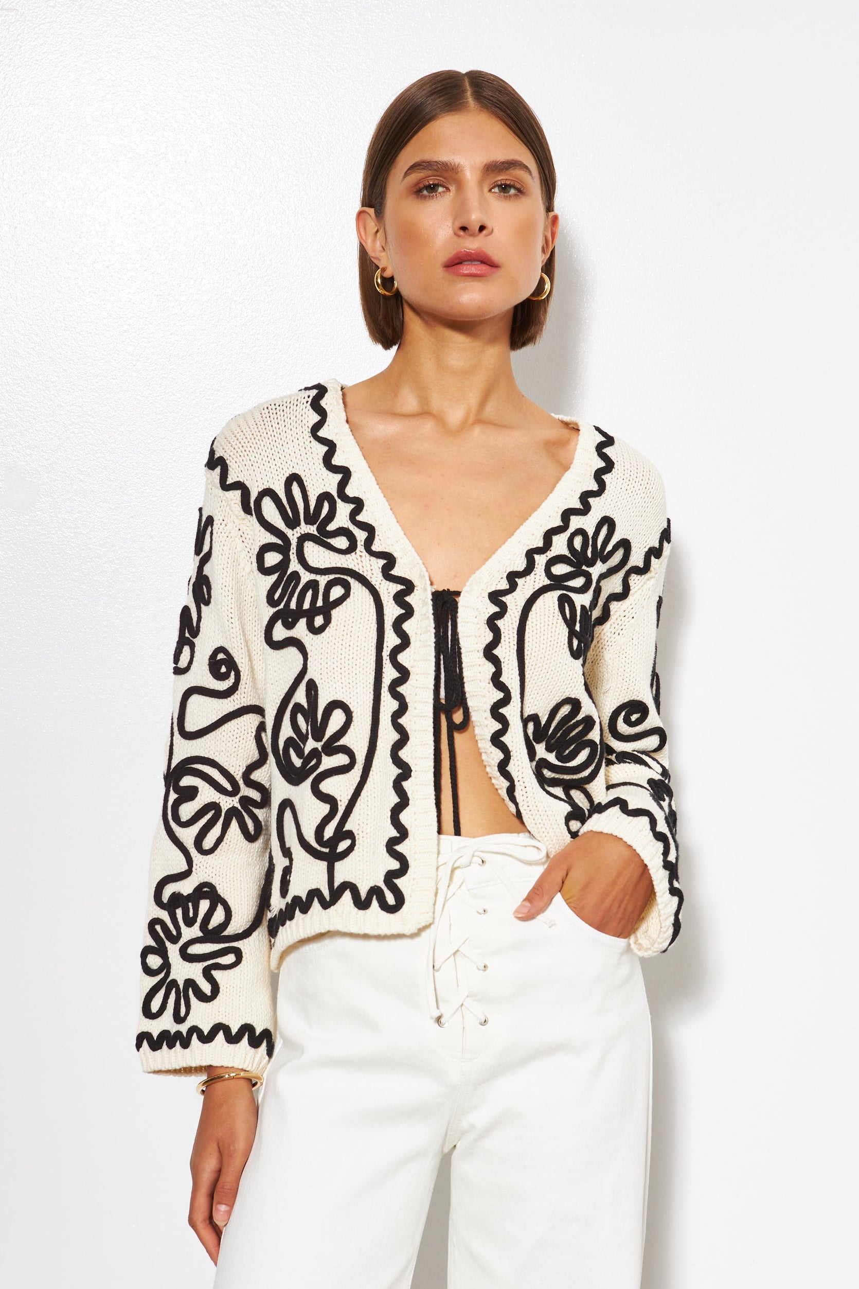 Sable Tie Front Cardigan- Abstract Garden