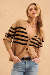 Stanley Stripe Cardigan-Camel/Black