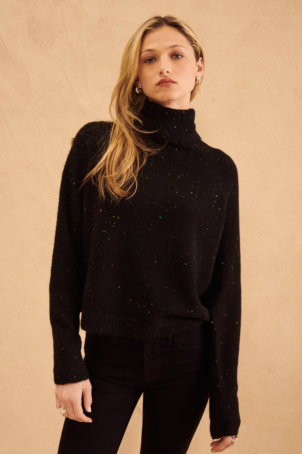 Emmett Mock Neck Sweater- Onyx Speckle