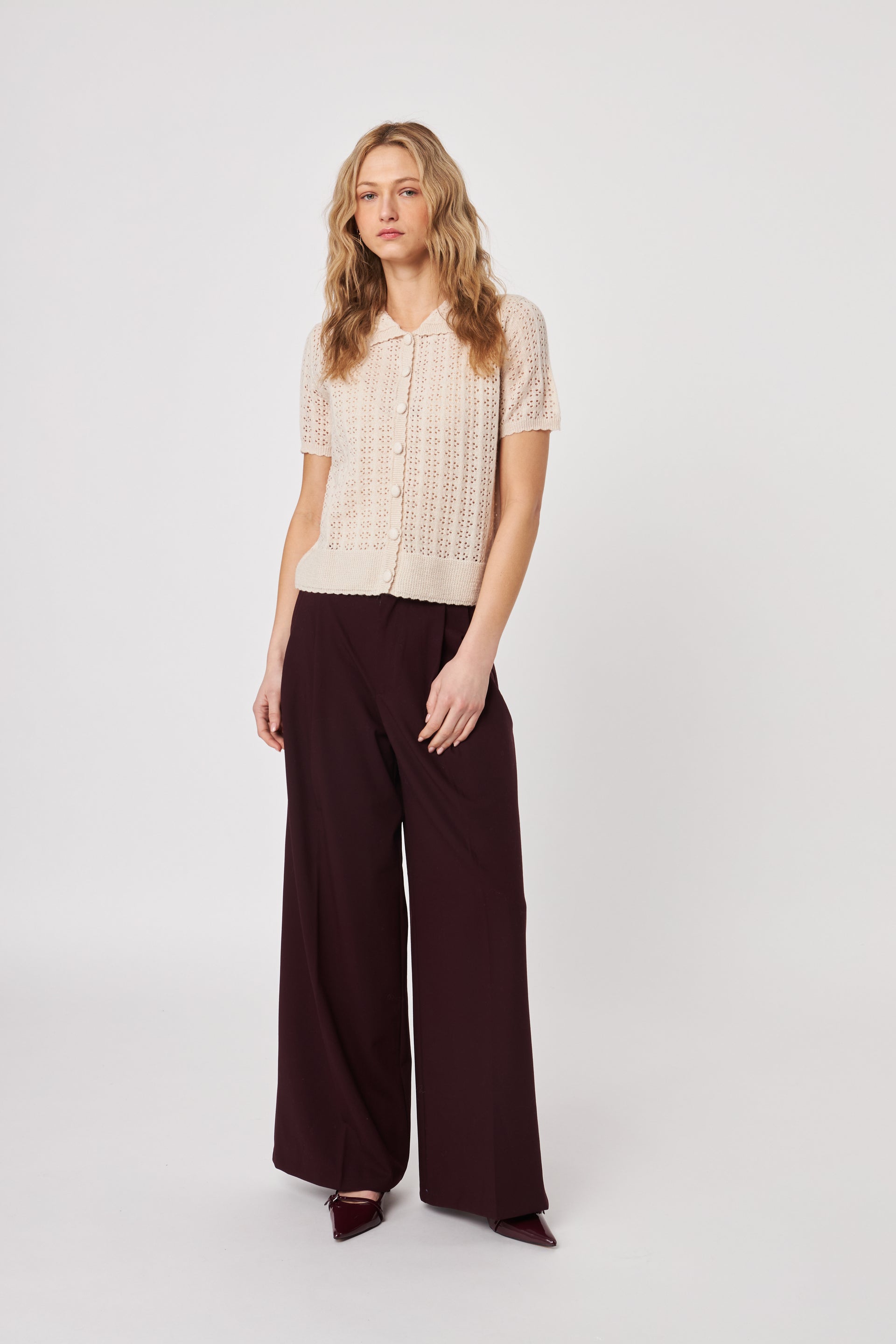 Crew Short Sleeve Cardigan—Pearl Blush