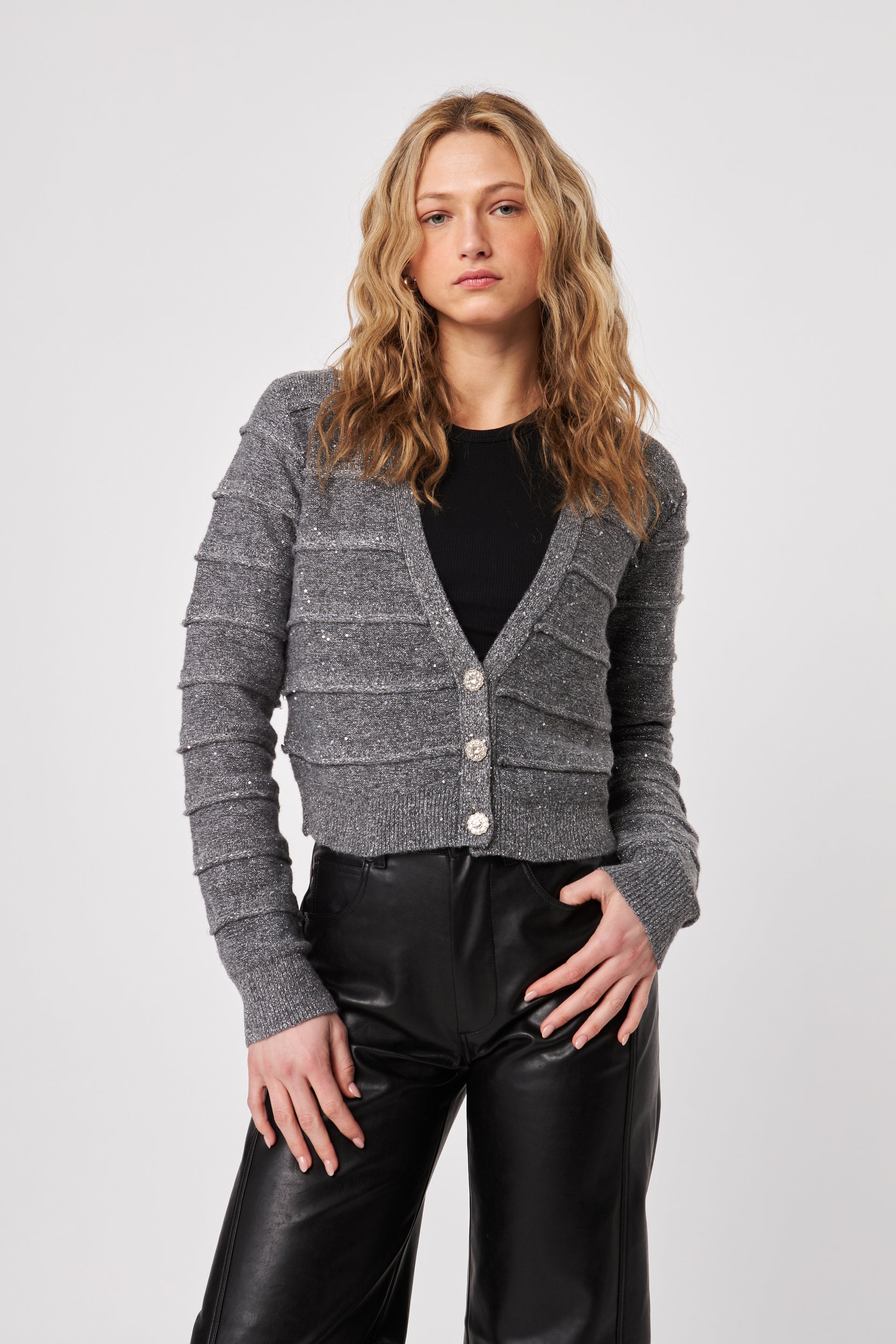 Baldwin Metallic Cropped Cardigan- Silver Charm