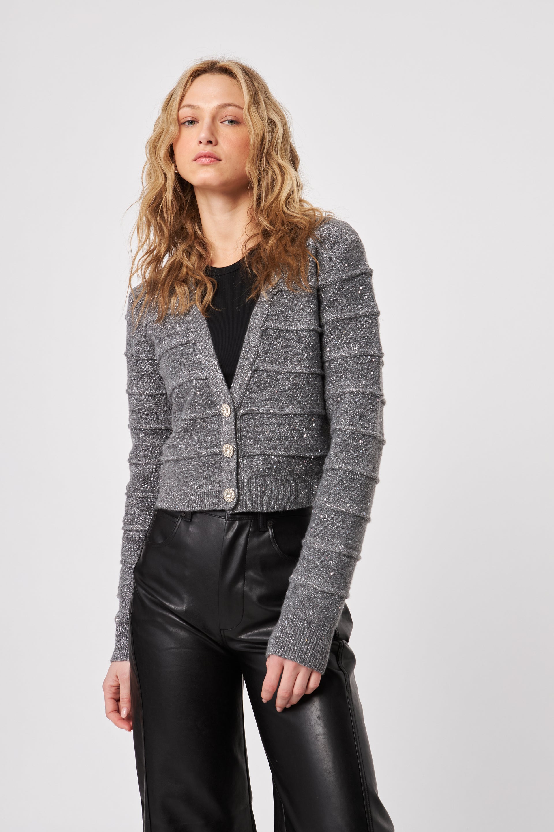 Baldwin Metallic Cropped Cardigan- Silver Charm