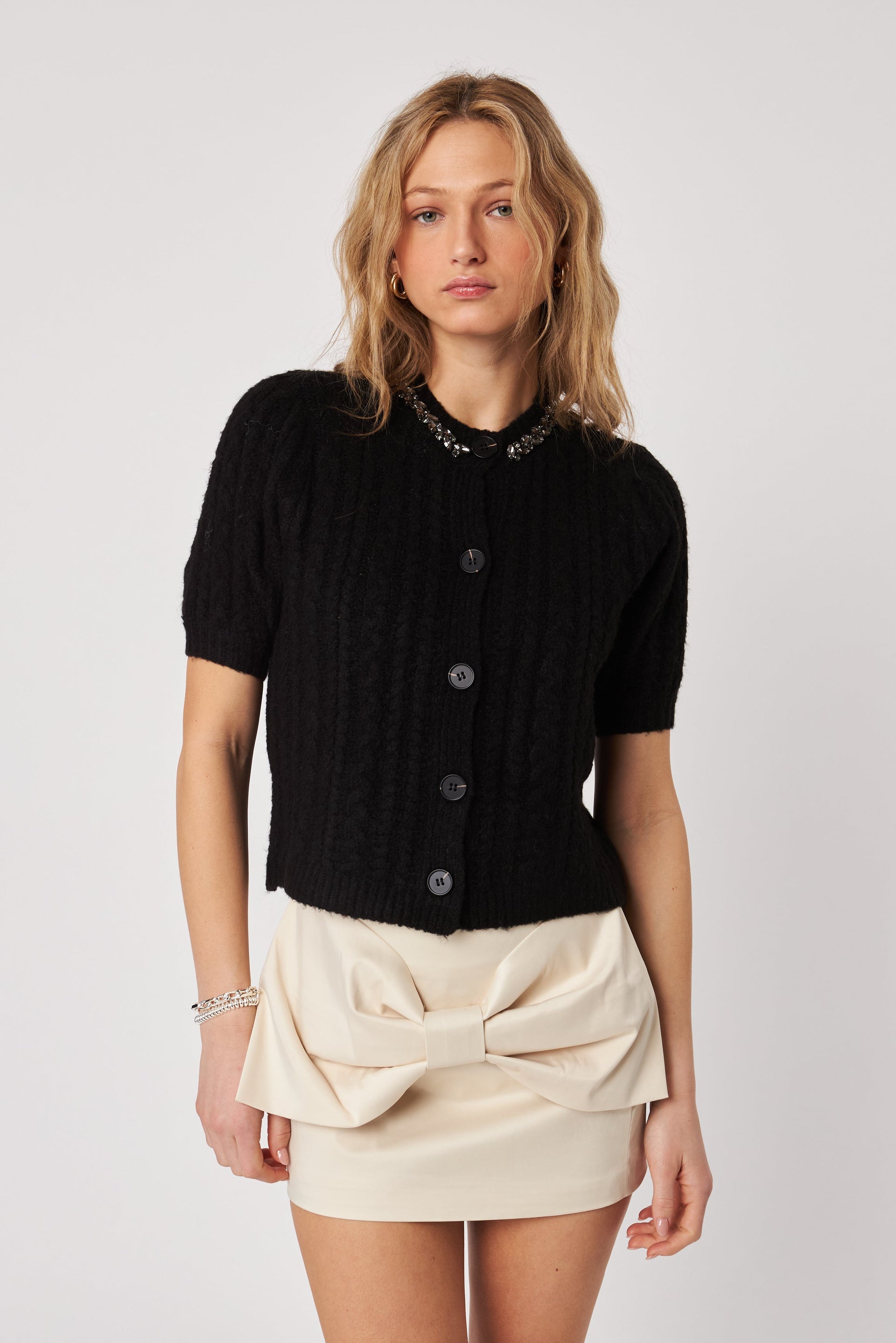 Maxwell Rhinestone Short Sleeve Cardigan- Glitzy Night