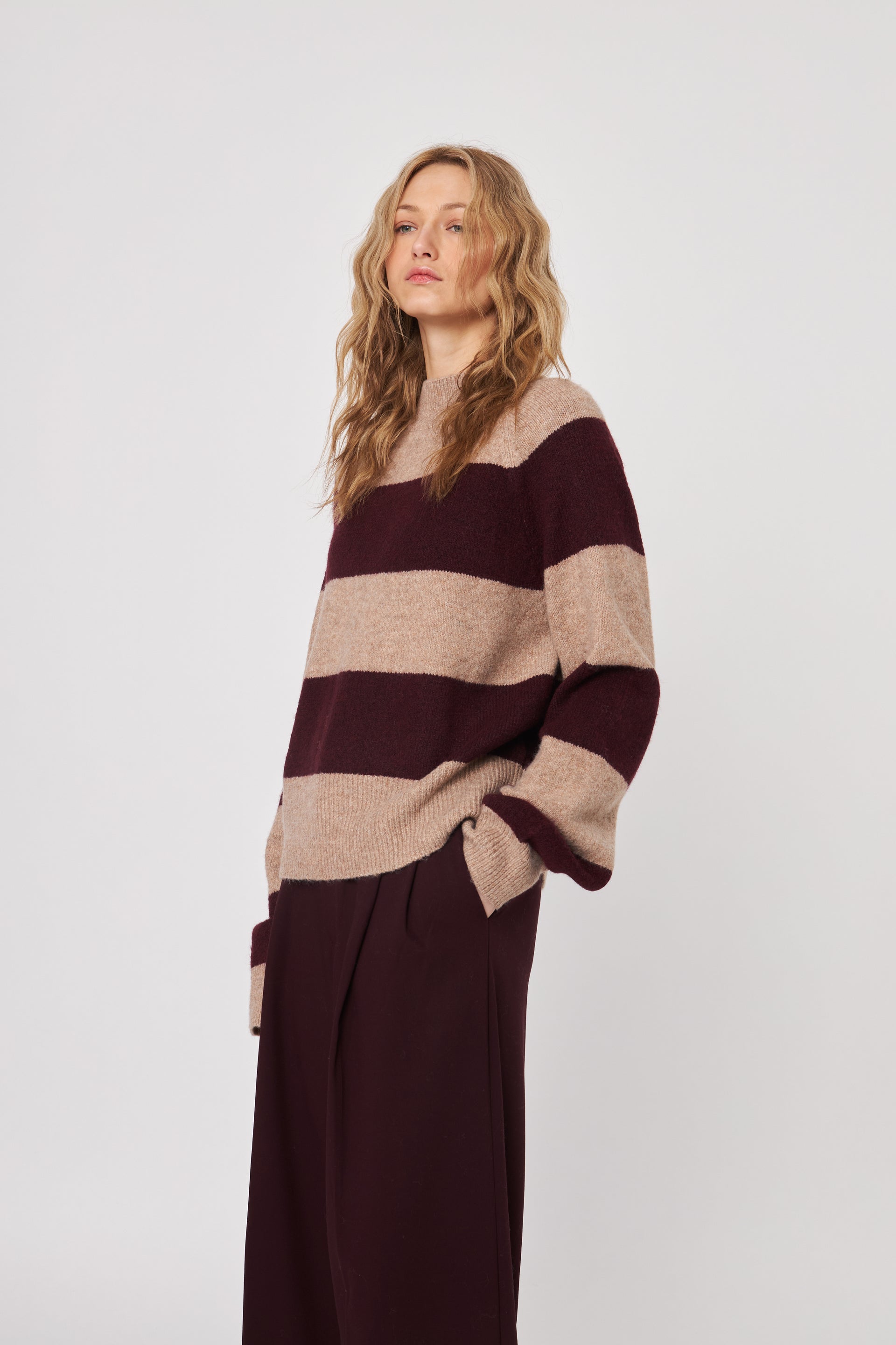 Edison Stripe Mock Neck Sweater—Pinot