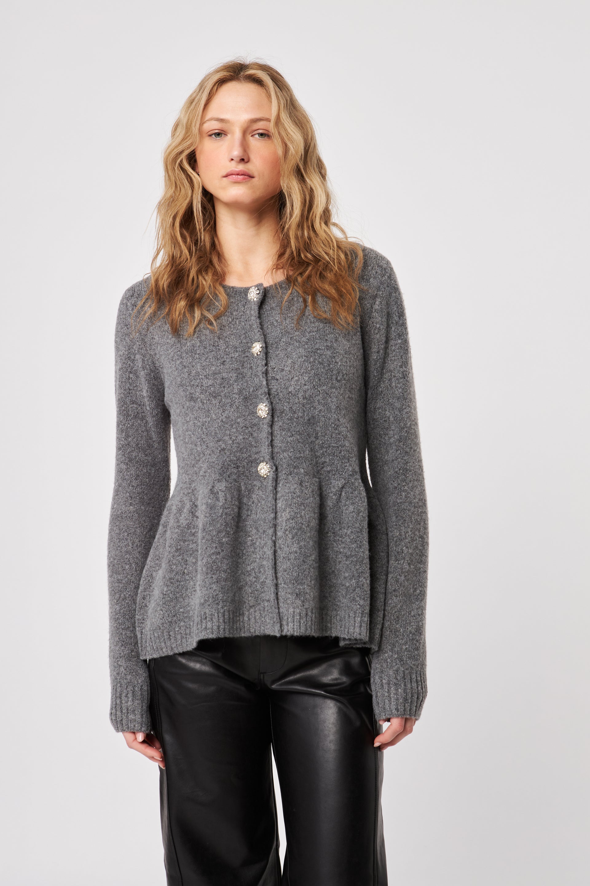Davie Relaxed Peplum Cardigan- Chelsea Gray