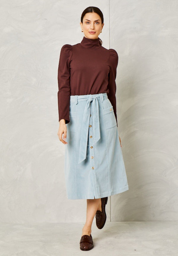 Colette Stretch Corduroy Skirt- Mineral Blue