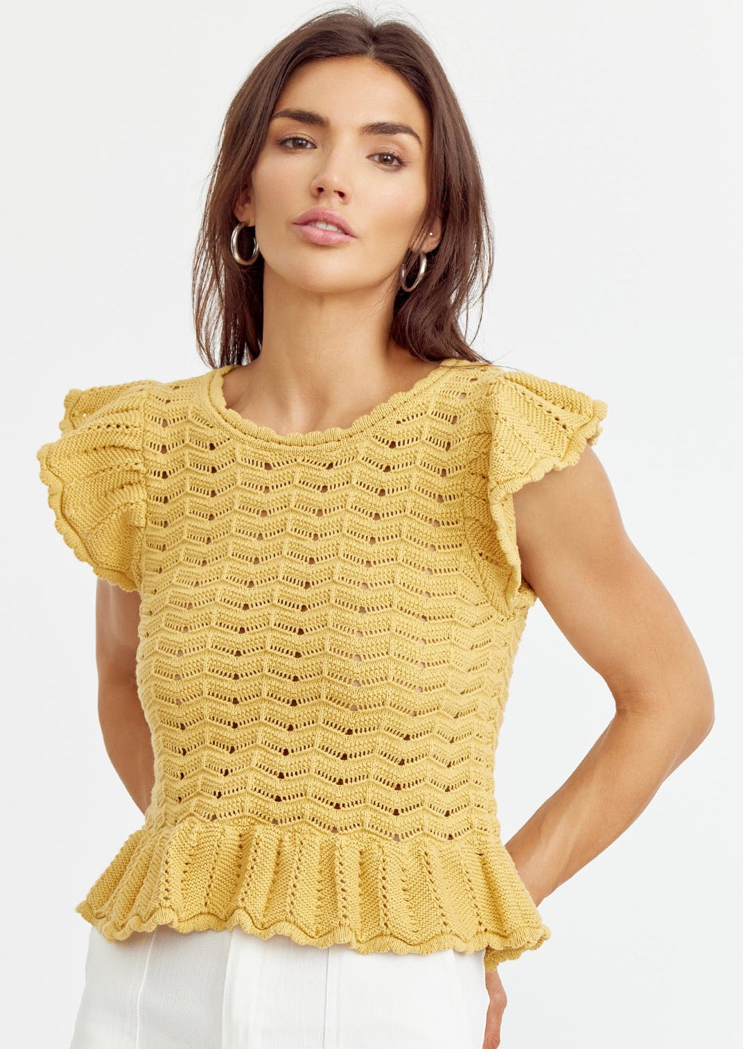 Sensi Knit Ruffle Sleeve Top- Sunflower Yellow