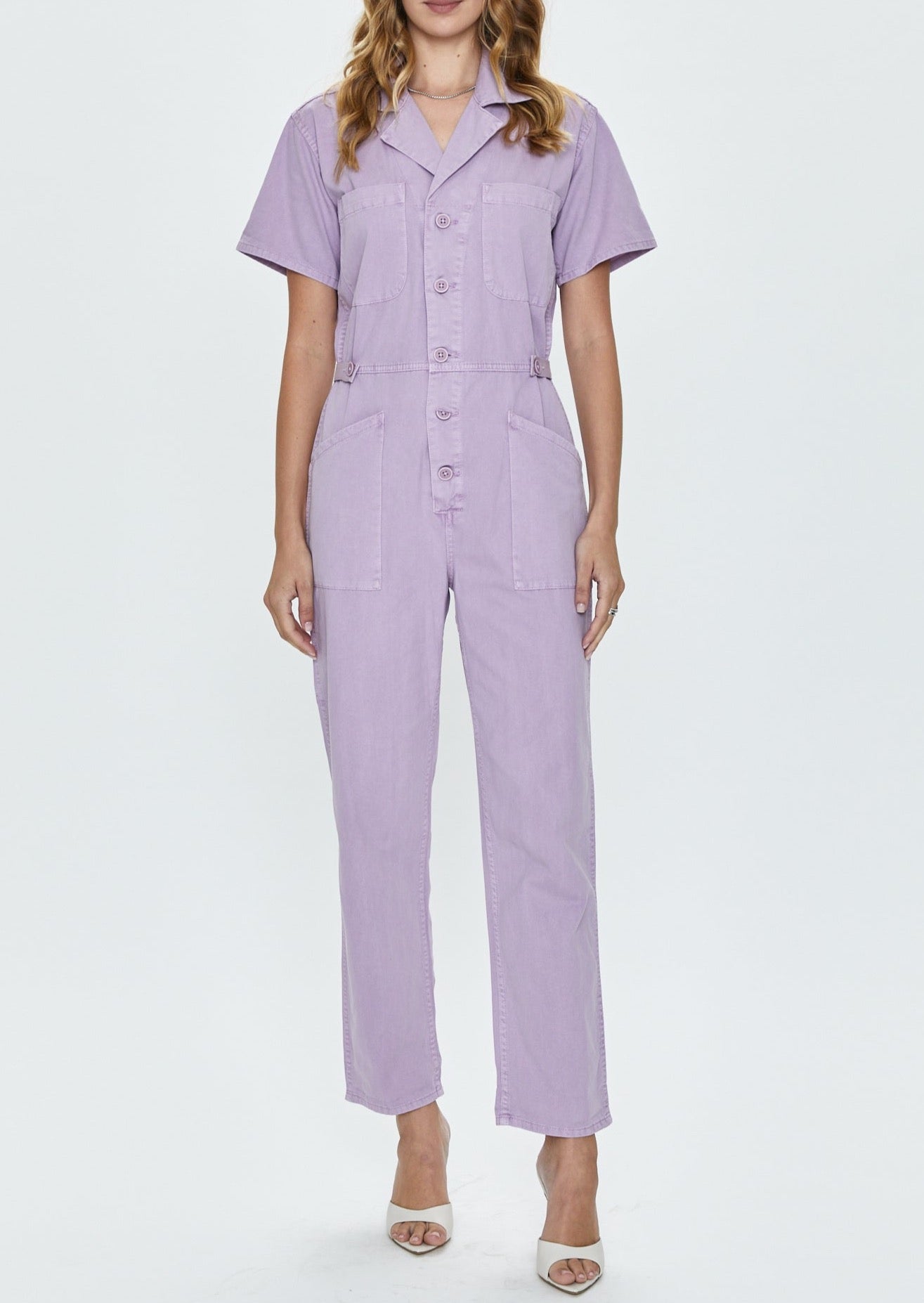 Grover Short Sleeve Jumpsuit- Iris Purple