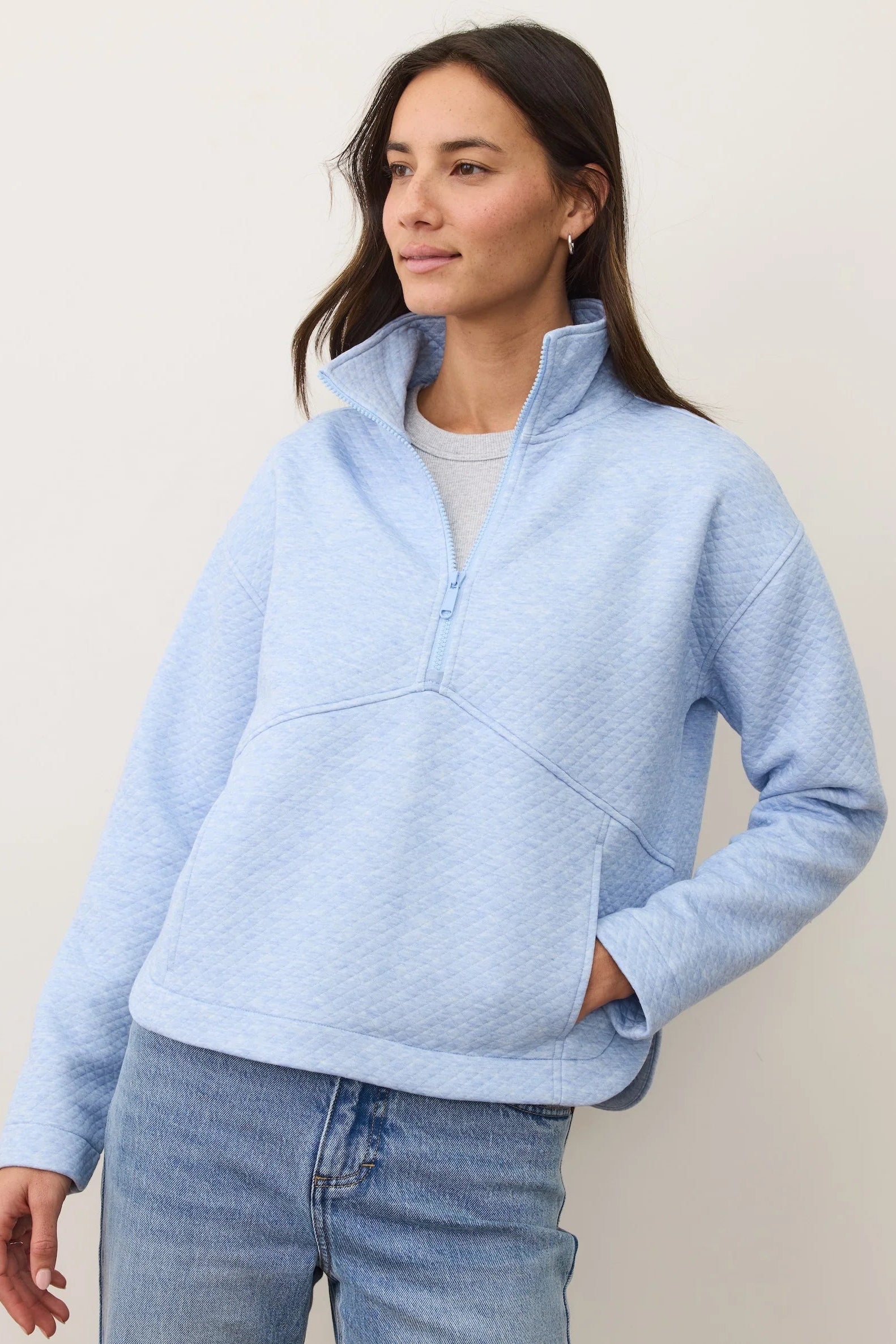 Corbet Quilted Half Zip- Soft Chambray