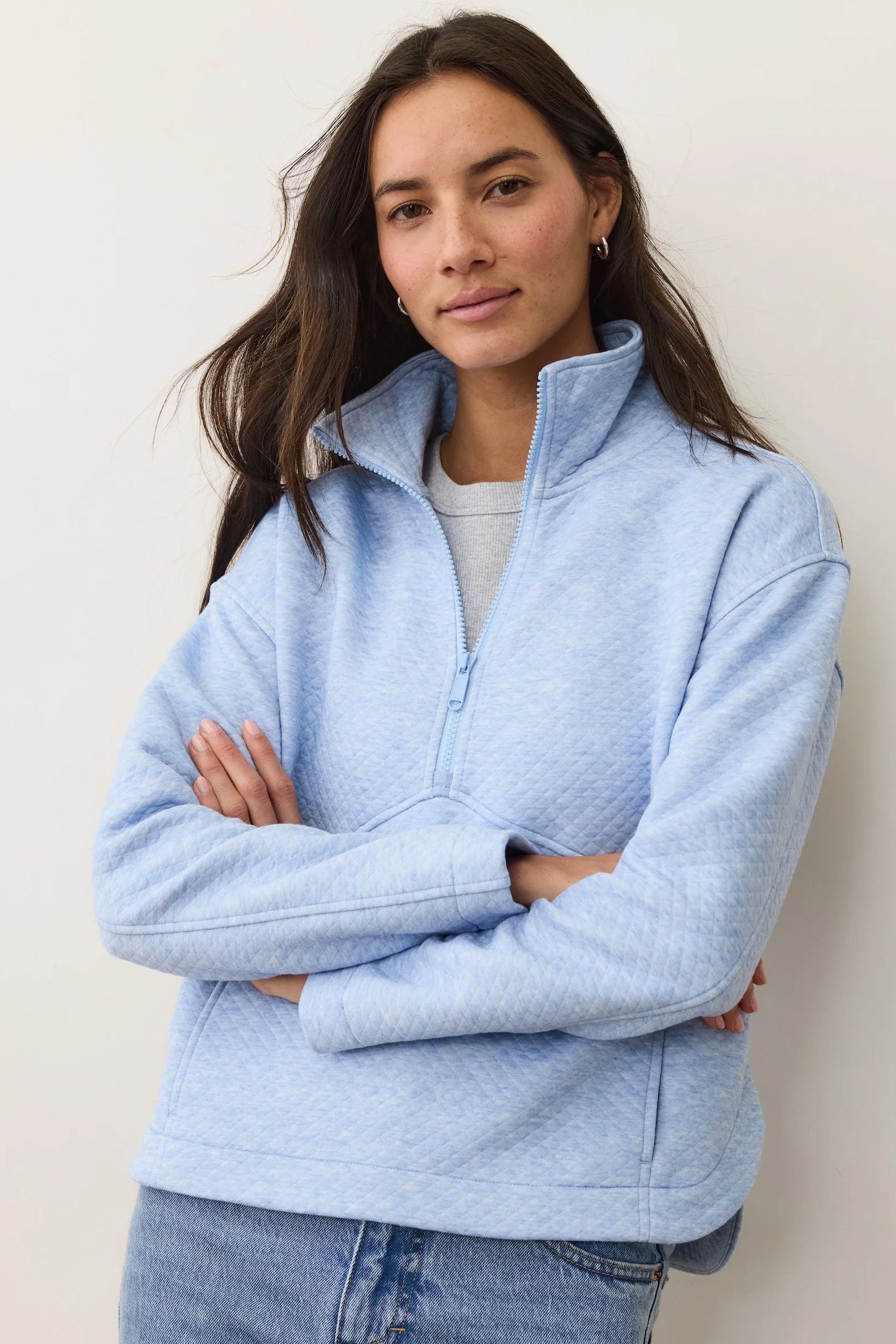 Corbet Quilted Half Zip- Soft Chambray