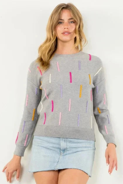 Knitted Detail Sweater—Grey