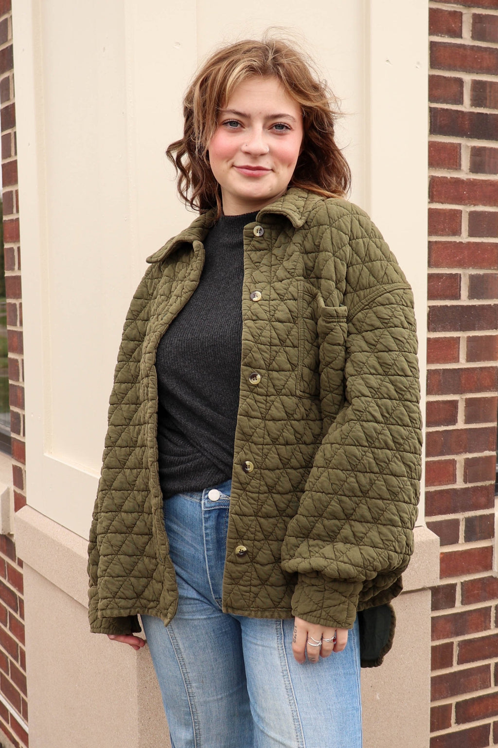 Quilted Shacket—Fern