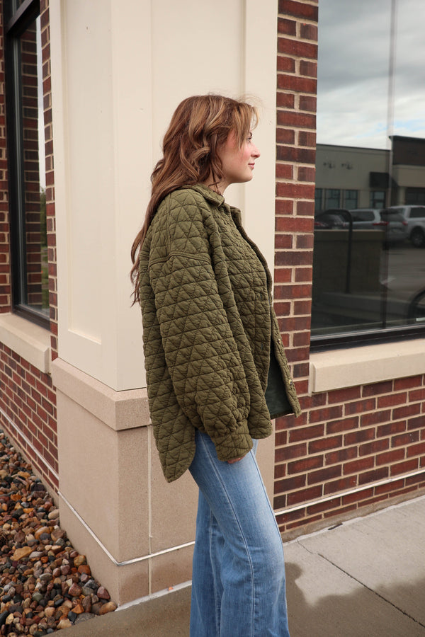 Quilted Shacket—Fern