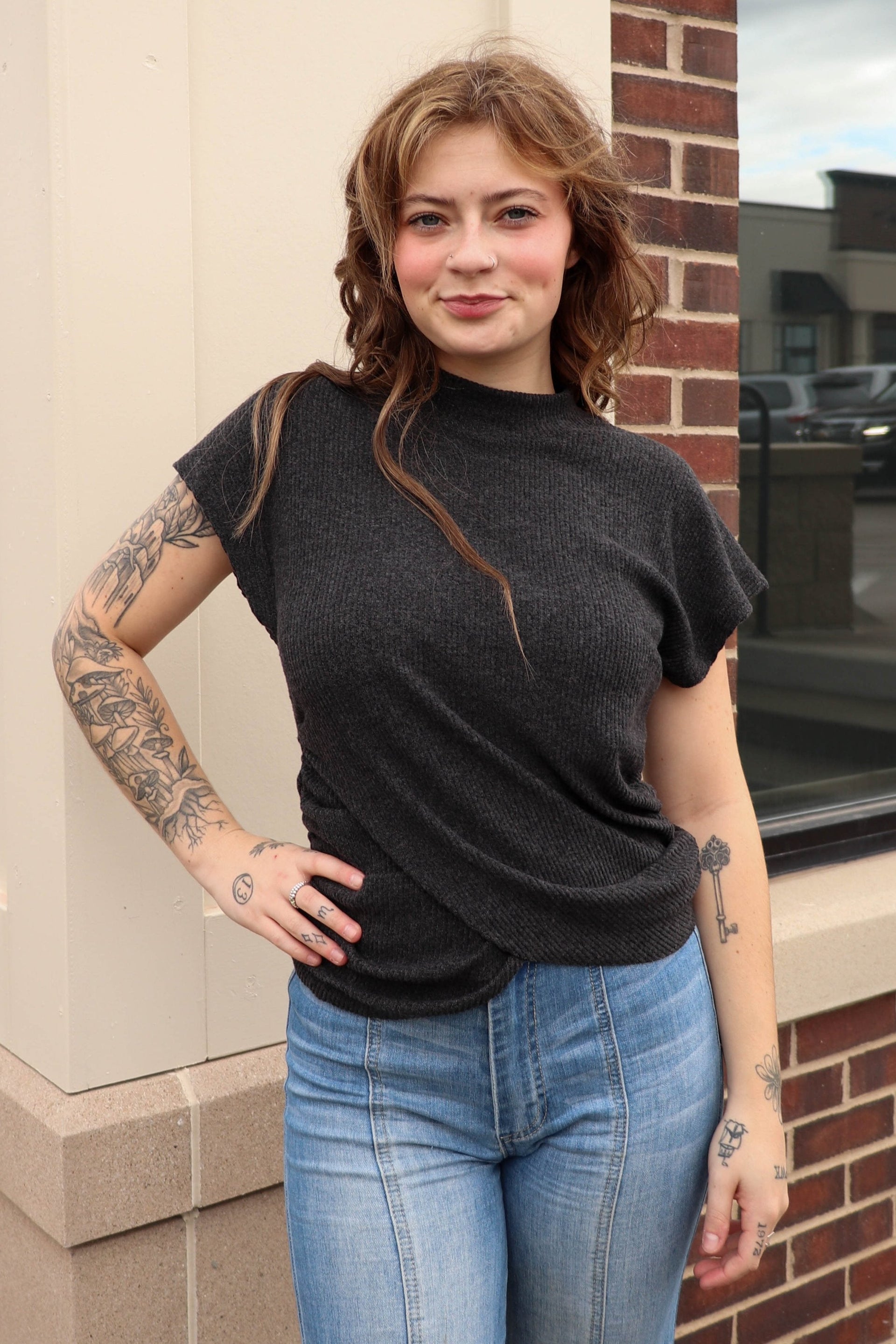 Khloe Top—Dark Charcoal Heather **Finale Sale**
