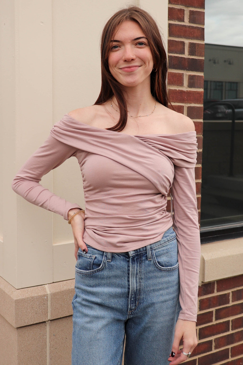 Mika Off Shoulder Top—Whisper