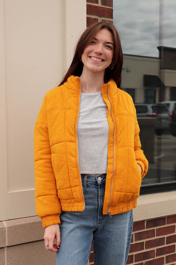 Long Sleeve Quilted Jacket—Mustard