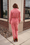 Long Sleeve Cotton Twill Jumpsuit—Rust