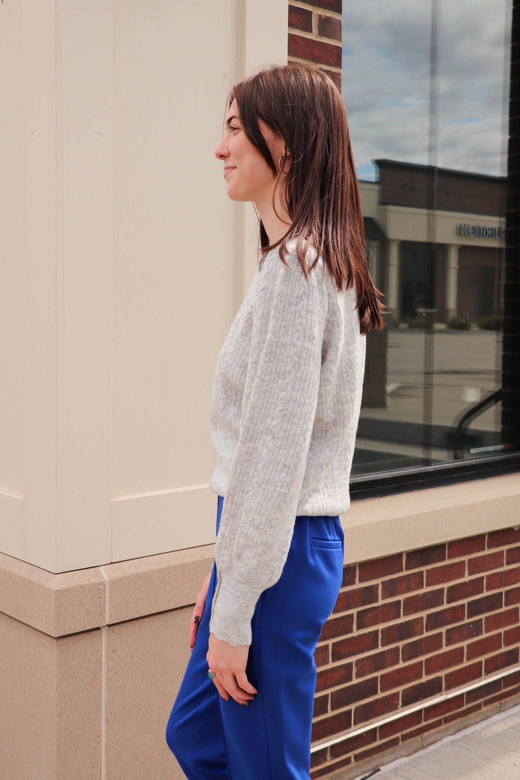 Cable Round Neck Sweater—Grey