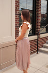 Foil Coated Pleated Skirt—Blush