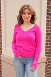 Long Sleeve V-Neck Sweater—Fuchsia