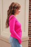 Long Sleeve V-Neck Sweater—Fuchsia