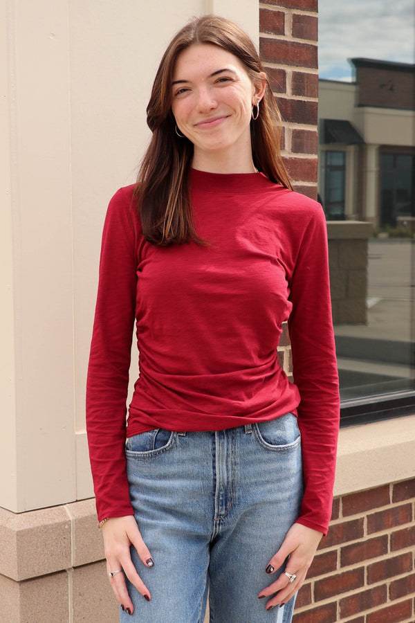 Rita Mock Neck Long Sleeve—Danish Red