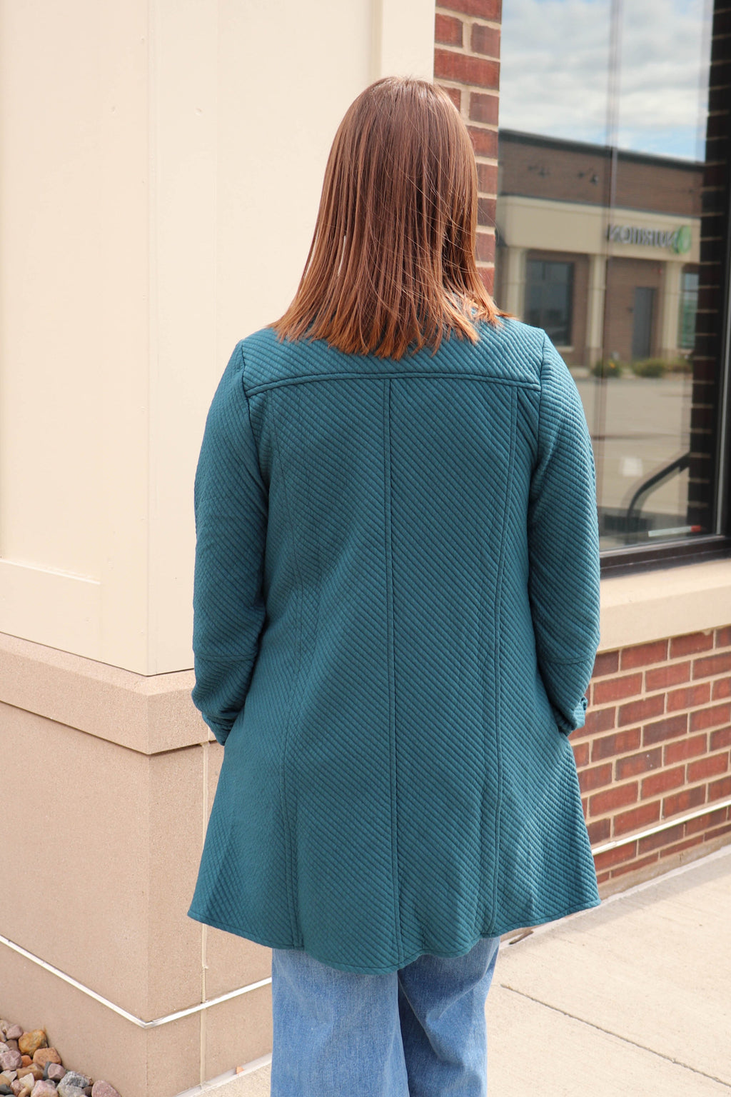 Open Front Quilted Jacket—Teal