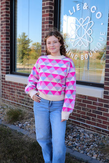 Geometric Pattern Sweater—Pink/Grey