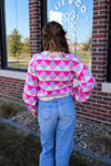 Geometric Pattern Sweater—Pink/Grey