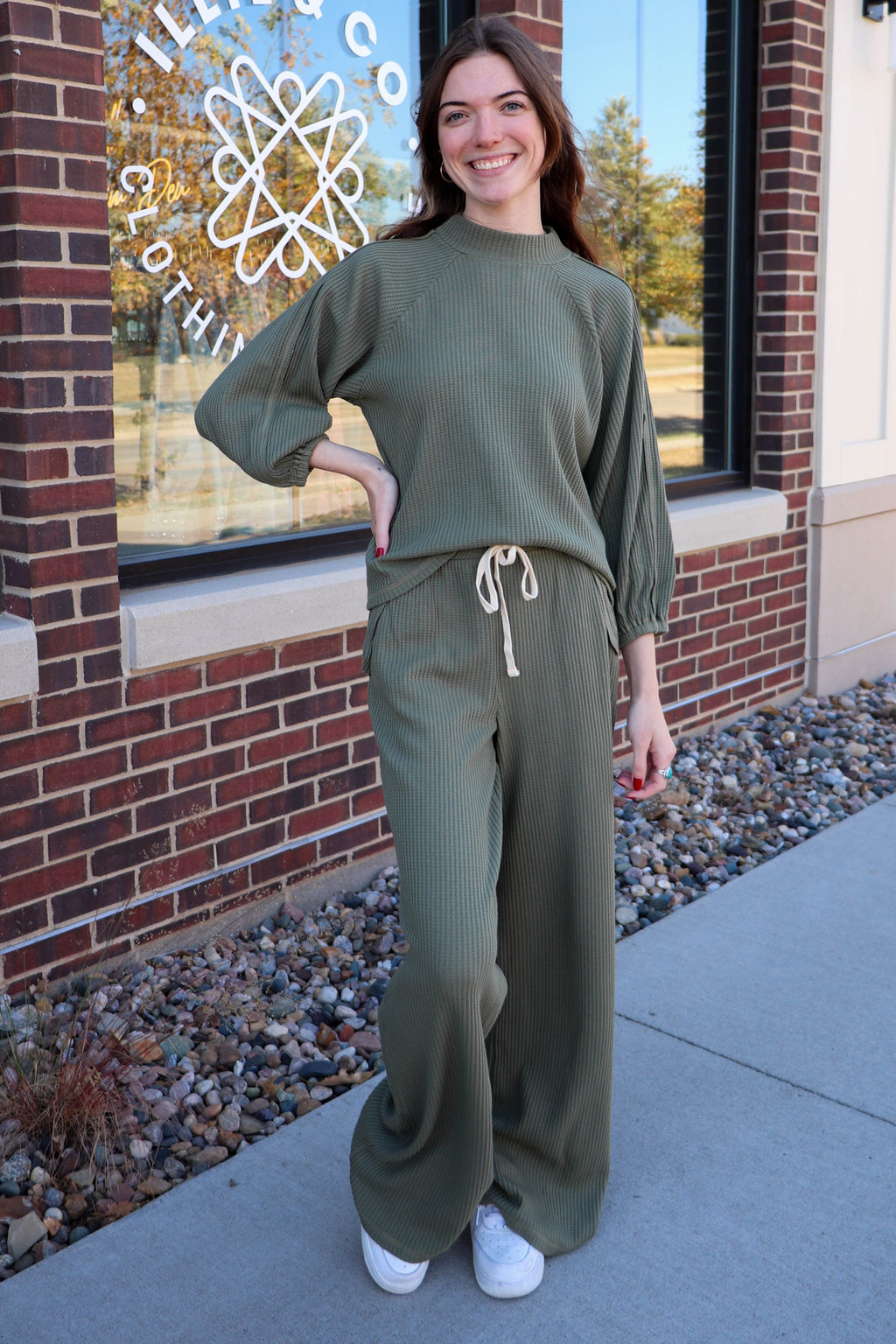 Thermal Wide Leg Sweatpant—Fern Green