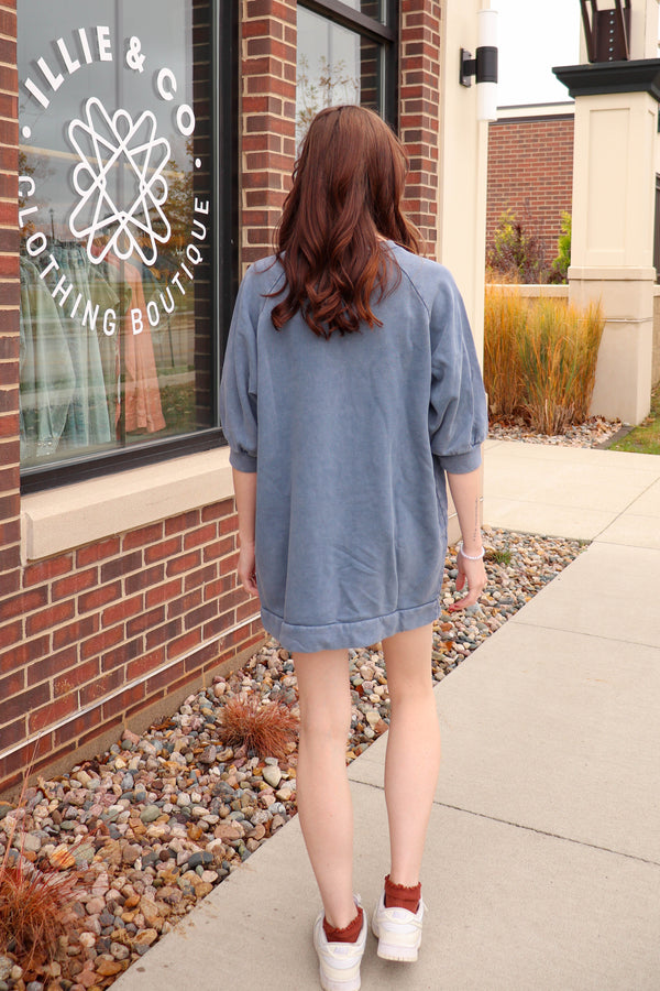 Short Sleeve Sweatshirt Dress- Granite**FINAL SALE**