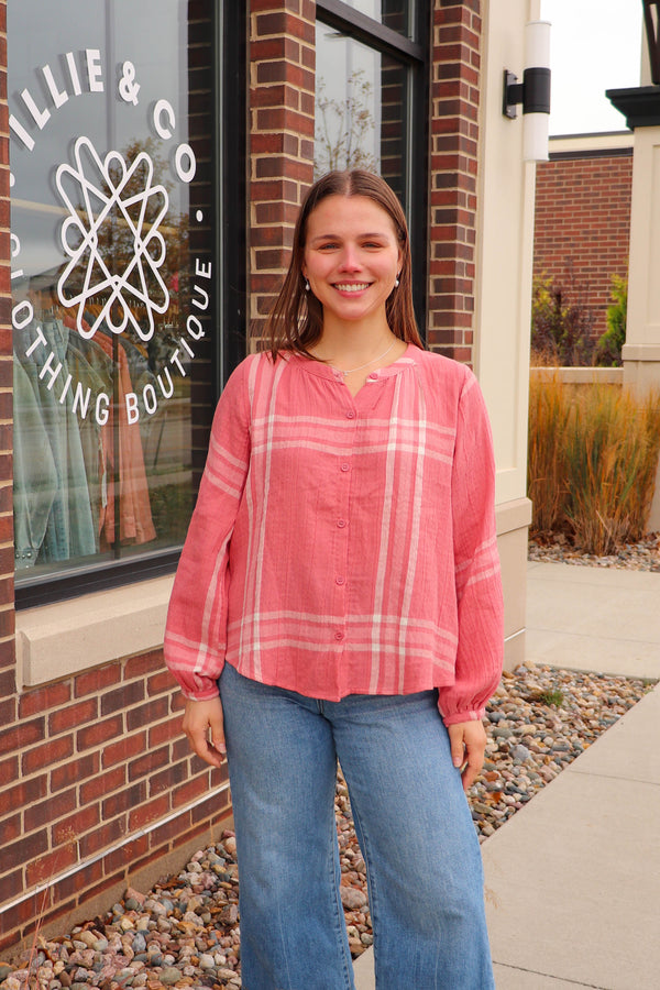 Pink Plaid Front Button Down **FINAL SALE**