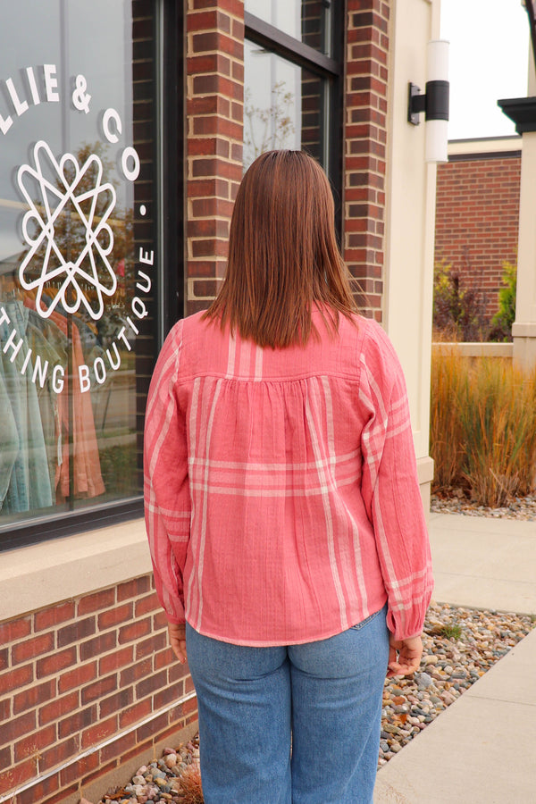 Pink Plaid Front Button Down **FINAL SALE**