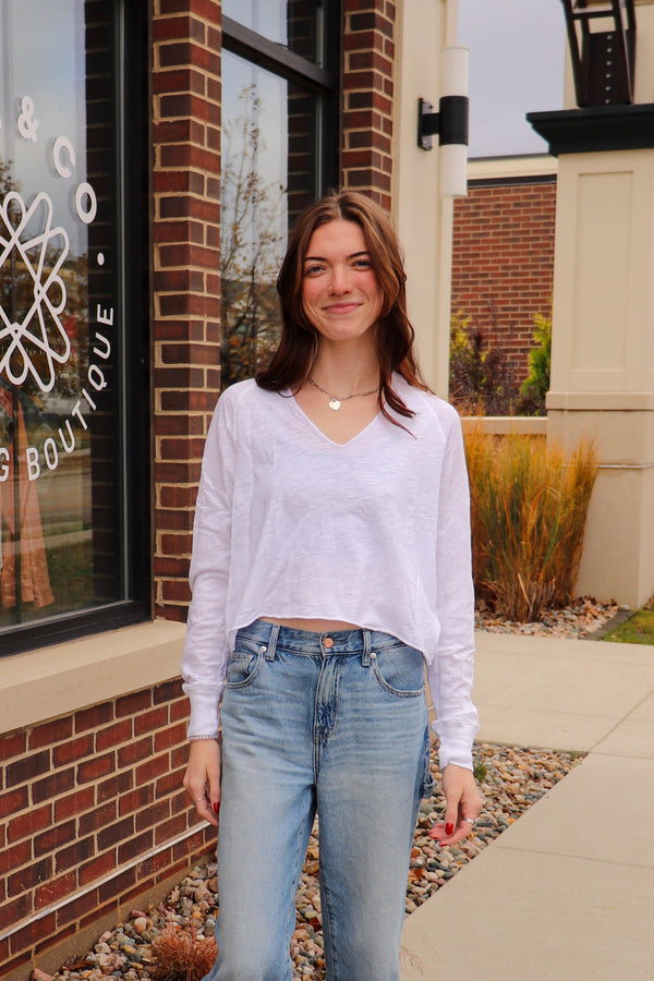 Split Neck Crop Top-White*FINAL SALE*