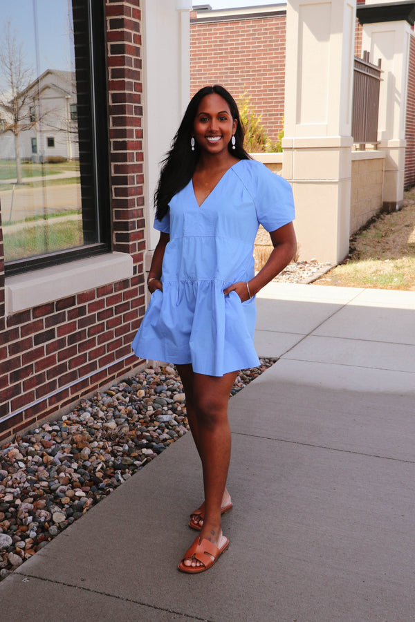 Vera Tiered Mini Dress- Azure