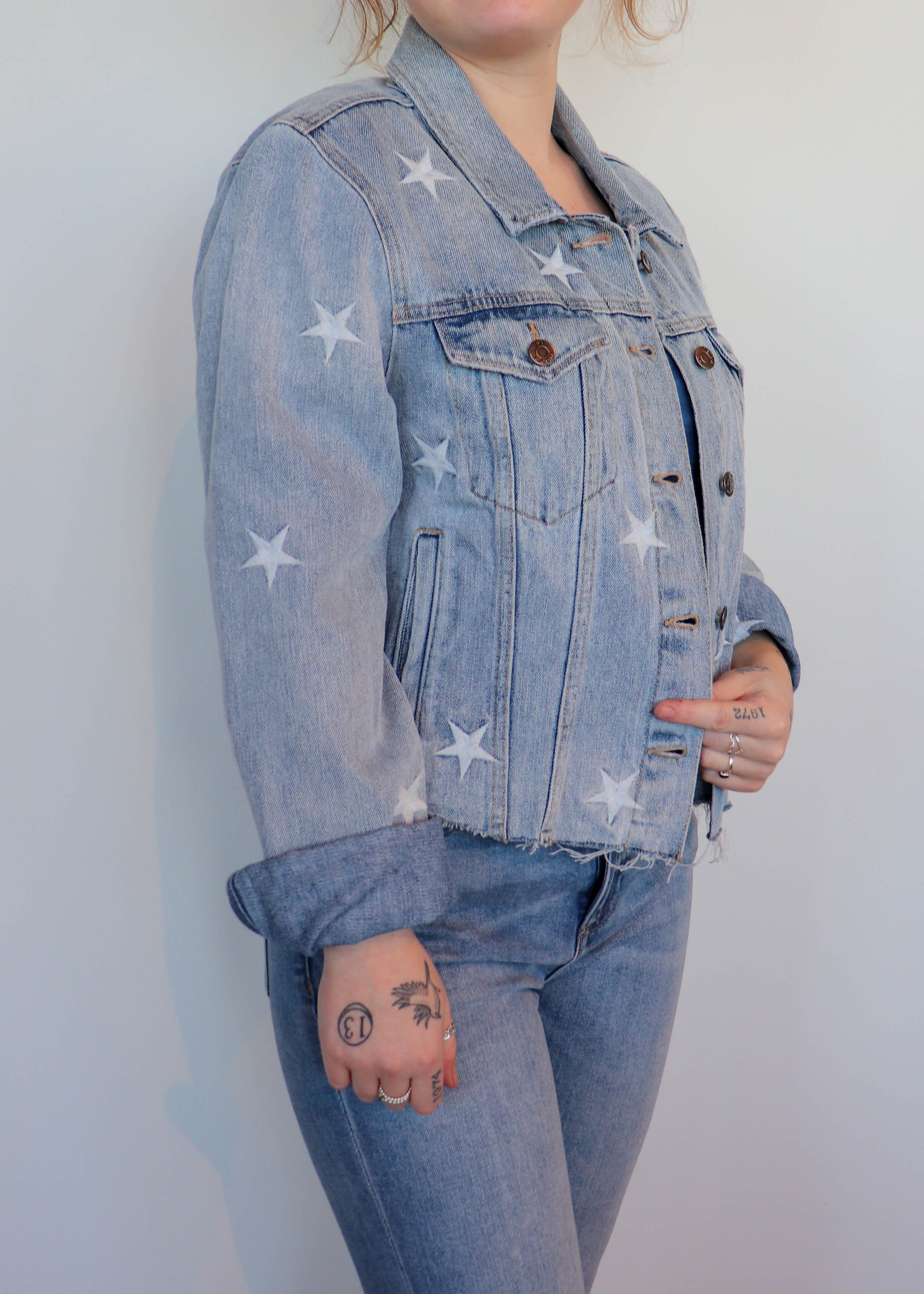 Brando Embroidered Star Cropped Denim Jacket