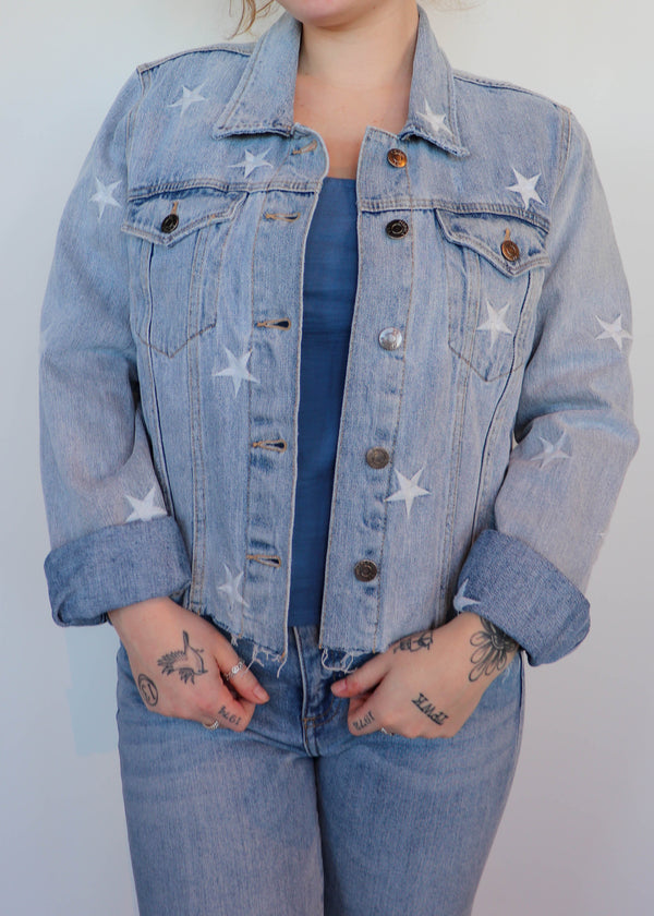 Brando Embroidered Star Cropped Denim Jacket