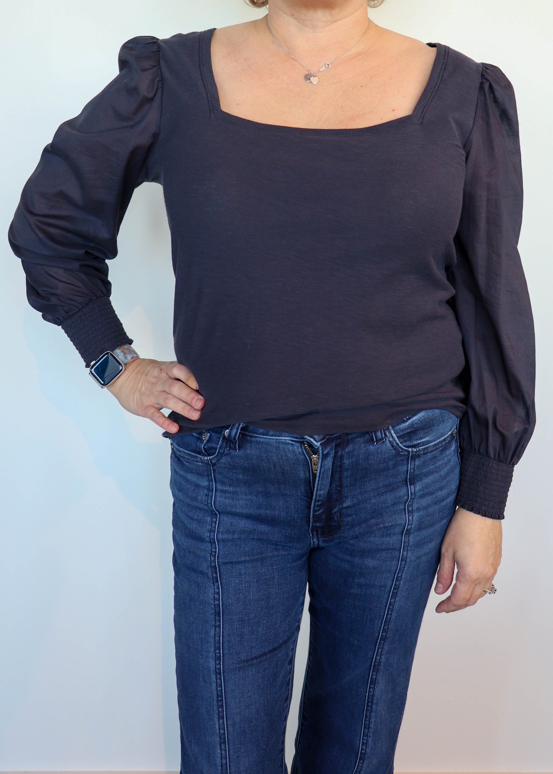 Laura Square Neck Femme Tee- Navy