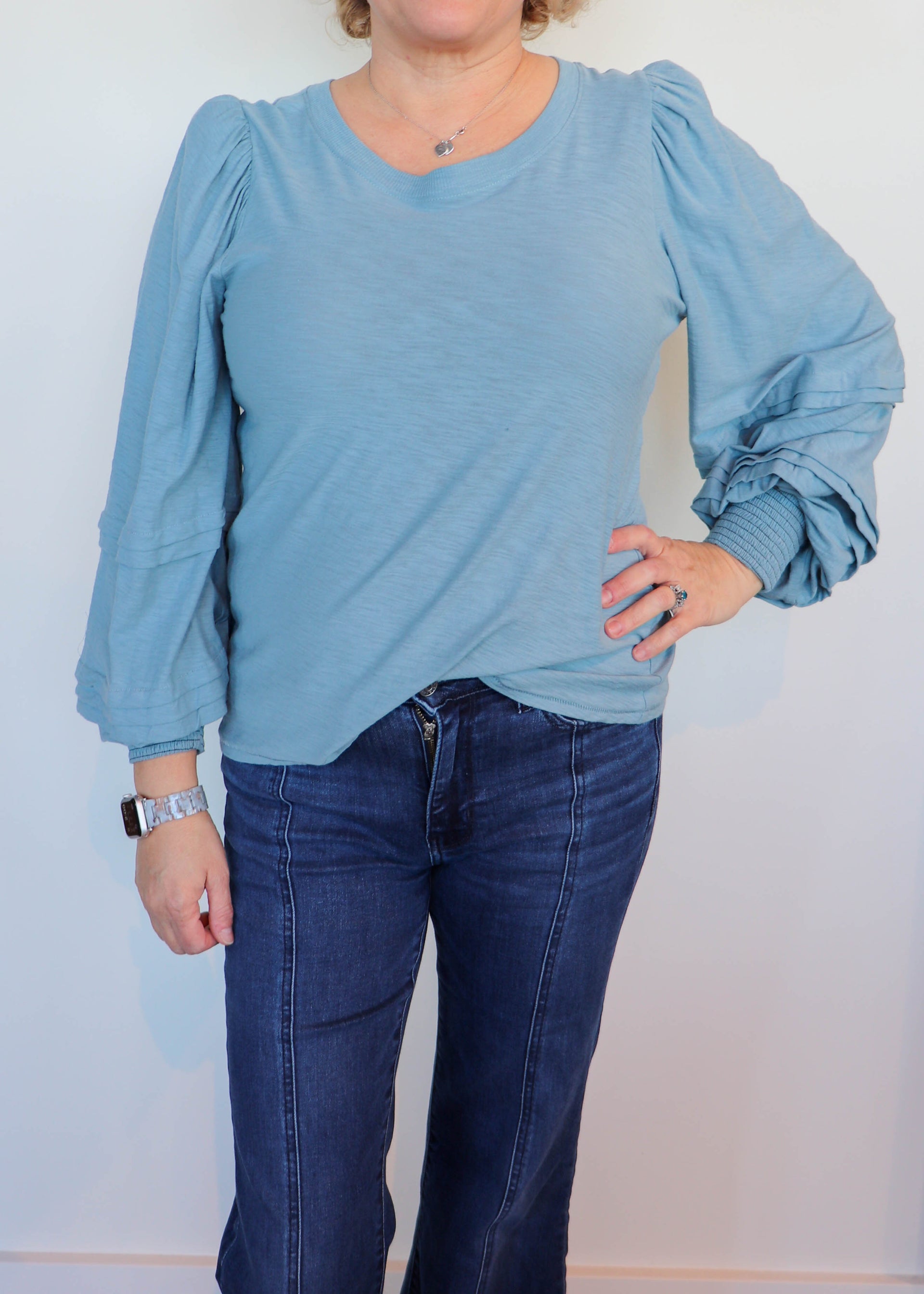 Caitlyn Balloon Sleeve Tee- Cornflower Blue
