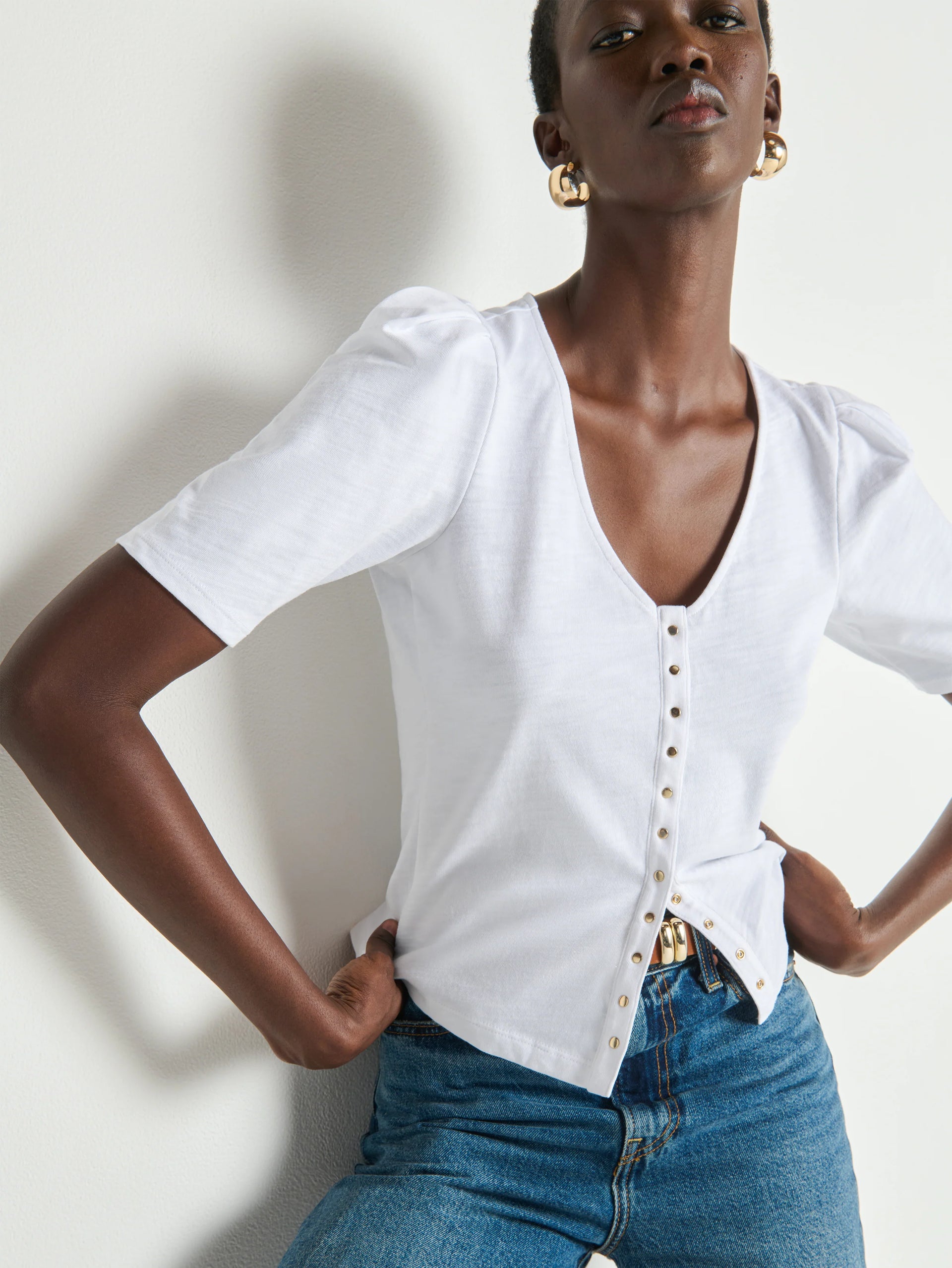 Jen Button Up Blouse- Optic White