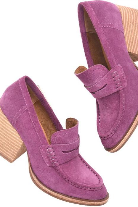 Modeste Suede High-Heeled Loafer- Purple Mulberry