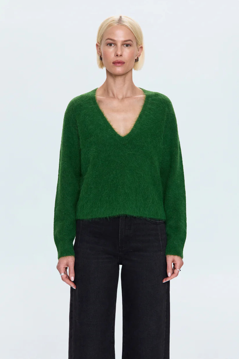 Kit V-Neck Pullover Sweater- Wintergreen
