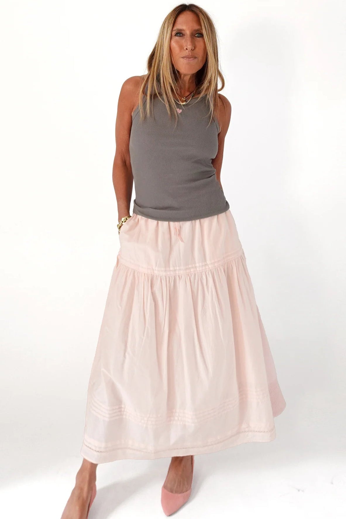 Vacance Pintuck Skirt- Sugar Pink
