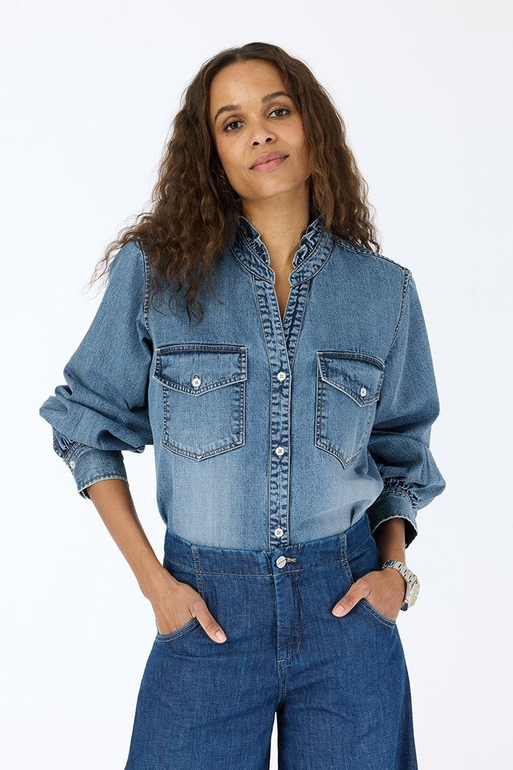 Puff Sleeve Denim Shirt- True Denim