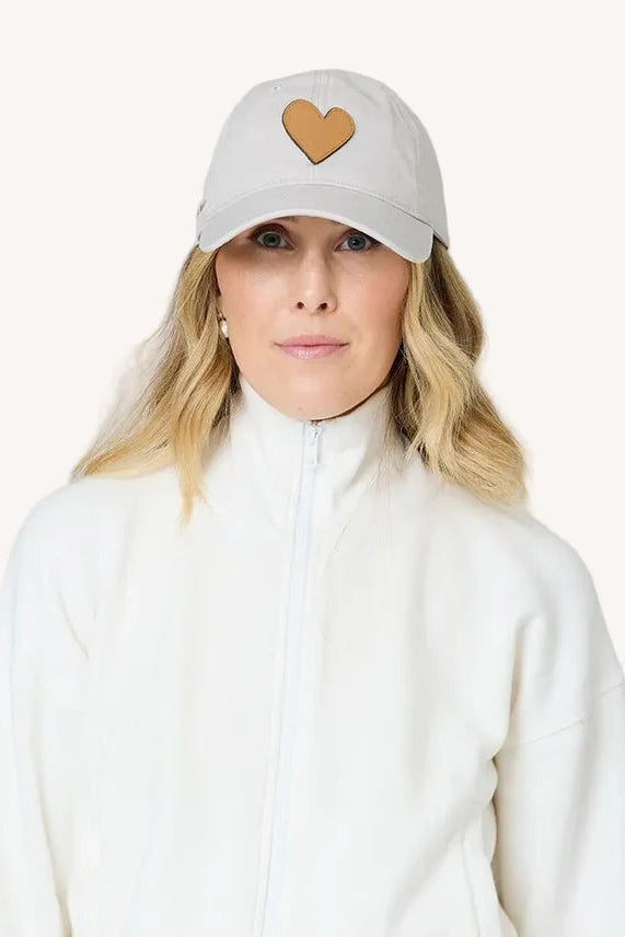 KR Imperfect Leather Heart Hat- Light Gray- Camel