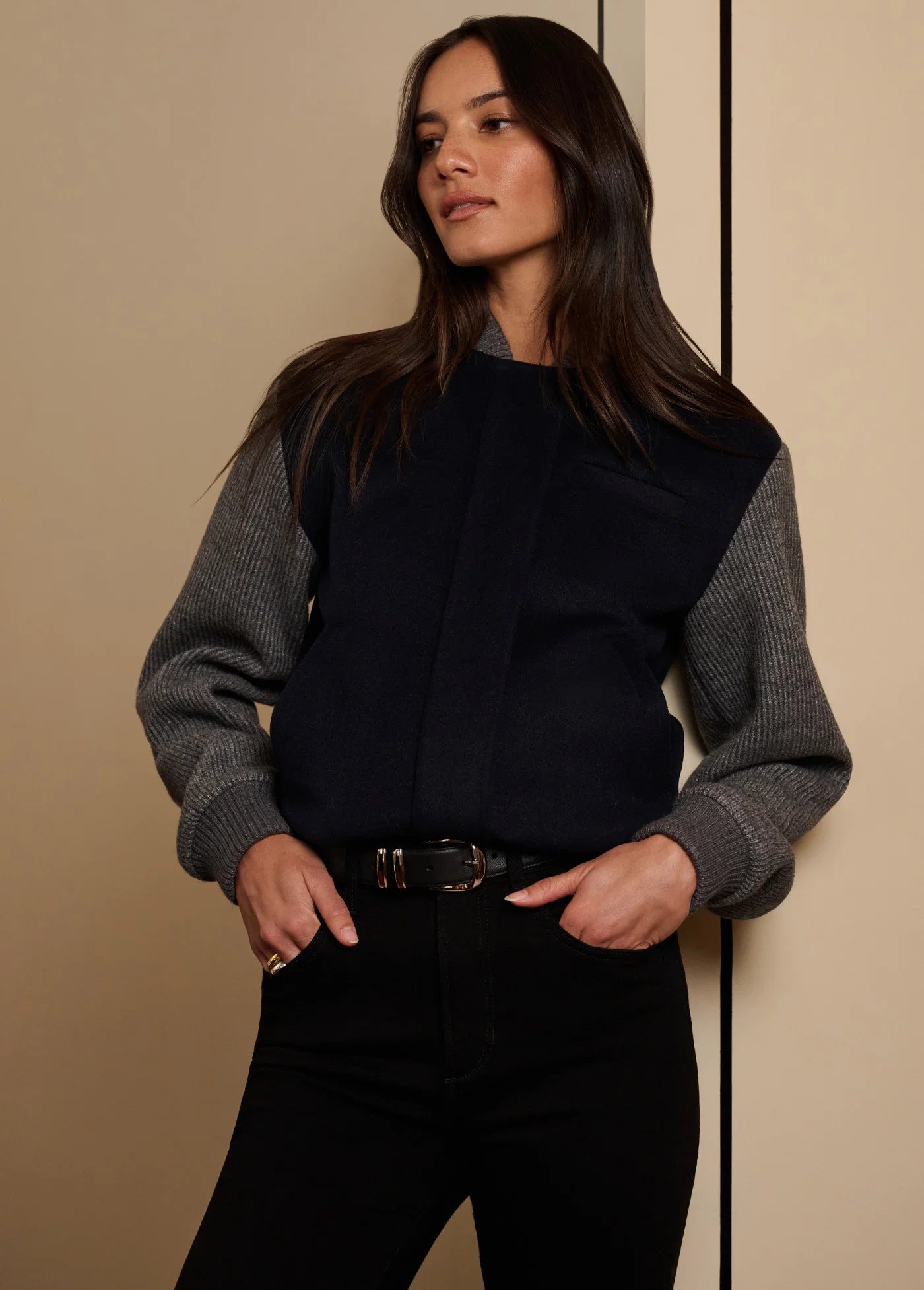 The Studio Bomber- Navy Grey