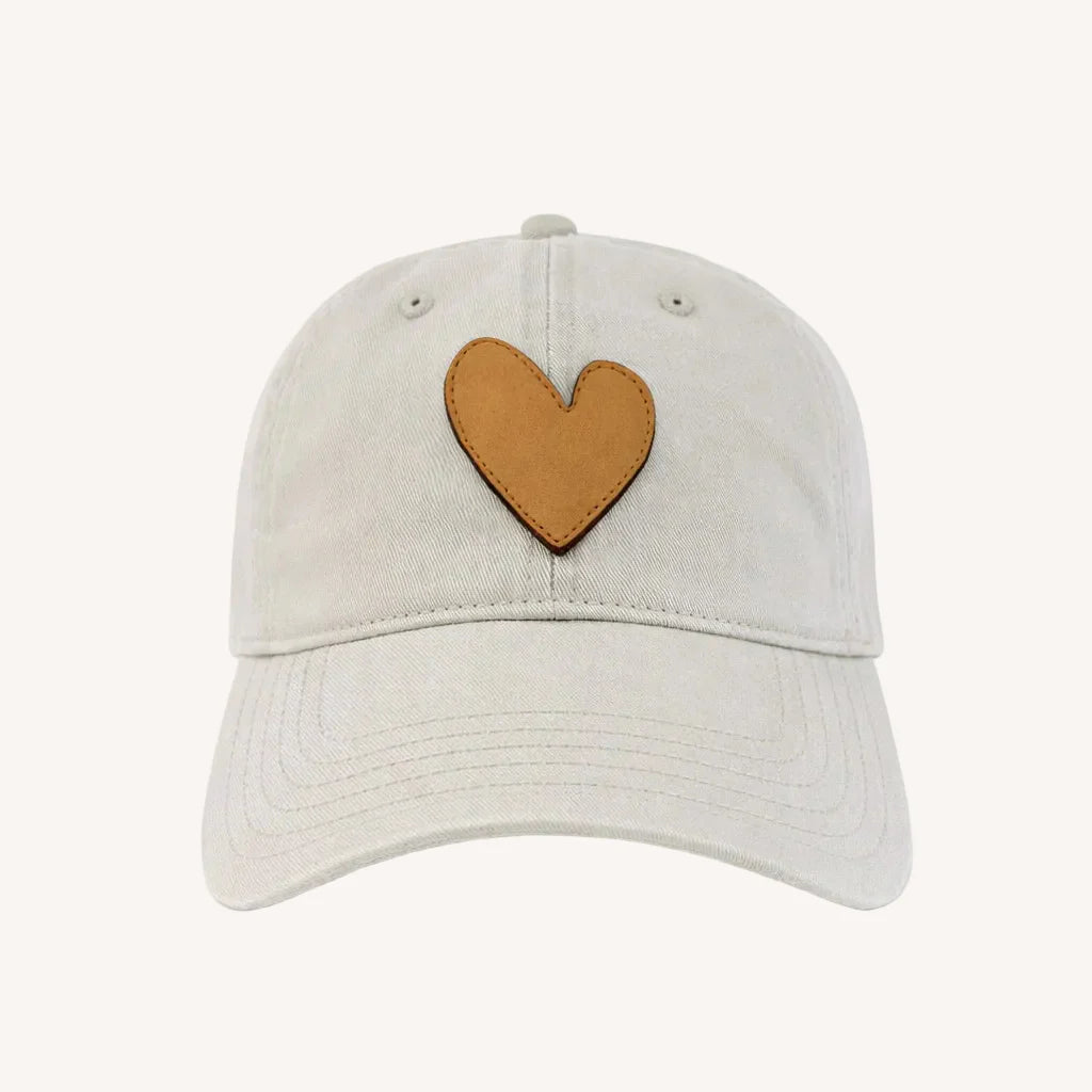 KR Imperfect Leather Heart Hat- Light Gray- Camel